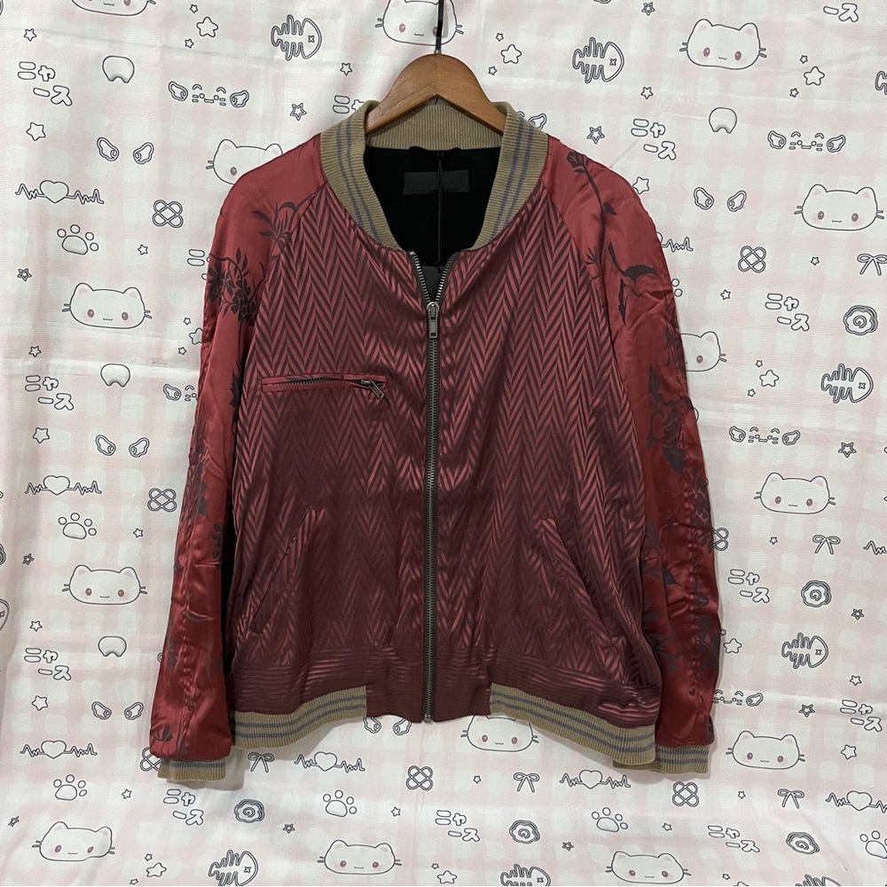 Haider Ackermann Red Satin Chevron Bomber Jacket